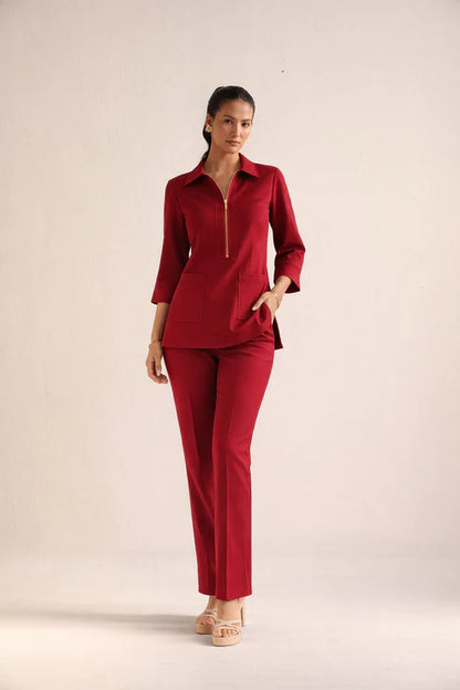 Mahira Co-Ord Set - Cherry Red