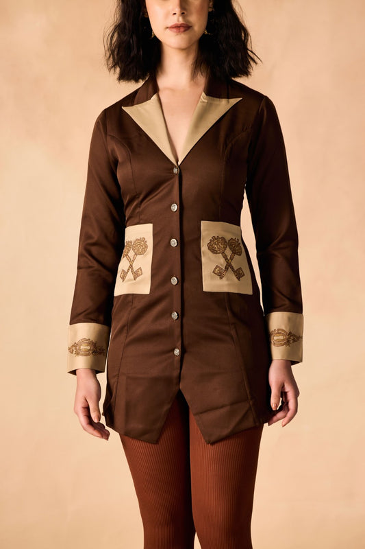 Vintage Embroidered Banana Crepe Shirtdress