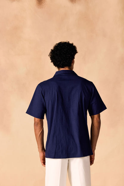 Overlapping Notched Lapel Collar Casual Cotton Shirt