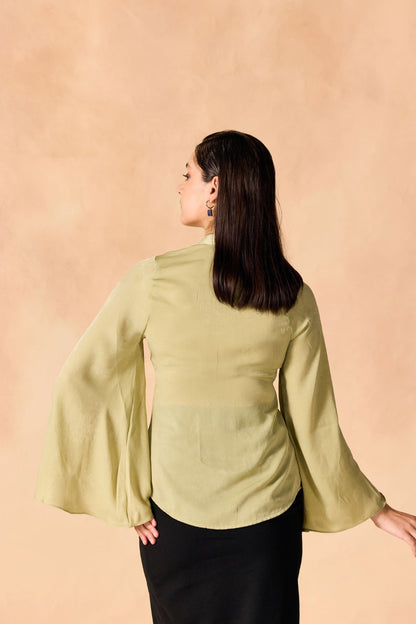 Gold Piped Trim Bell Sleeves Shirt