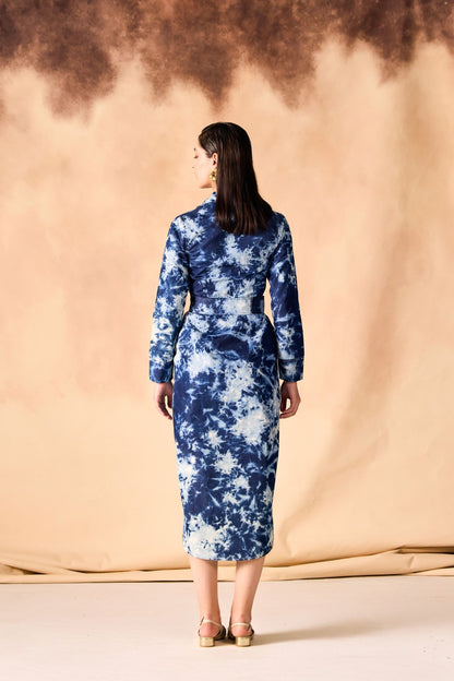 Tie and Dye Chambray Tulip Hem Blazer Dress