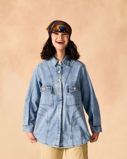 Oversized Stone Wash Denim Button-up Shirt