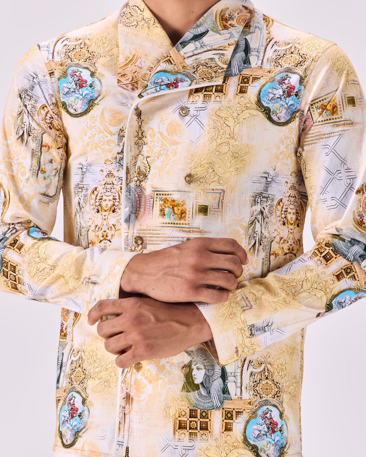 Vintage Oversized Collar Kingdom of Egypt Print Shirt