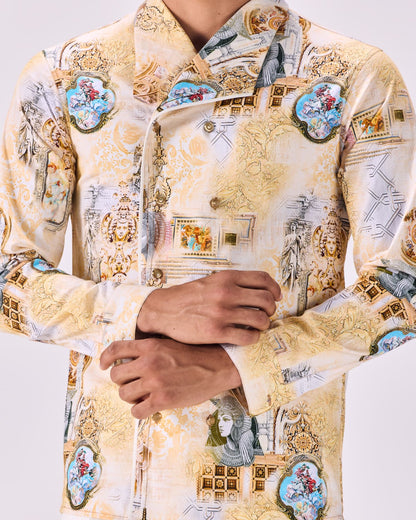 Vintage Oversized Collar Kingdom of Egypt Print Shirt