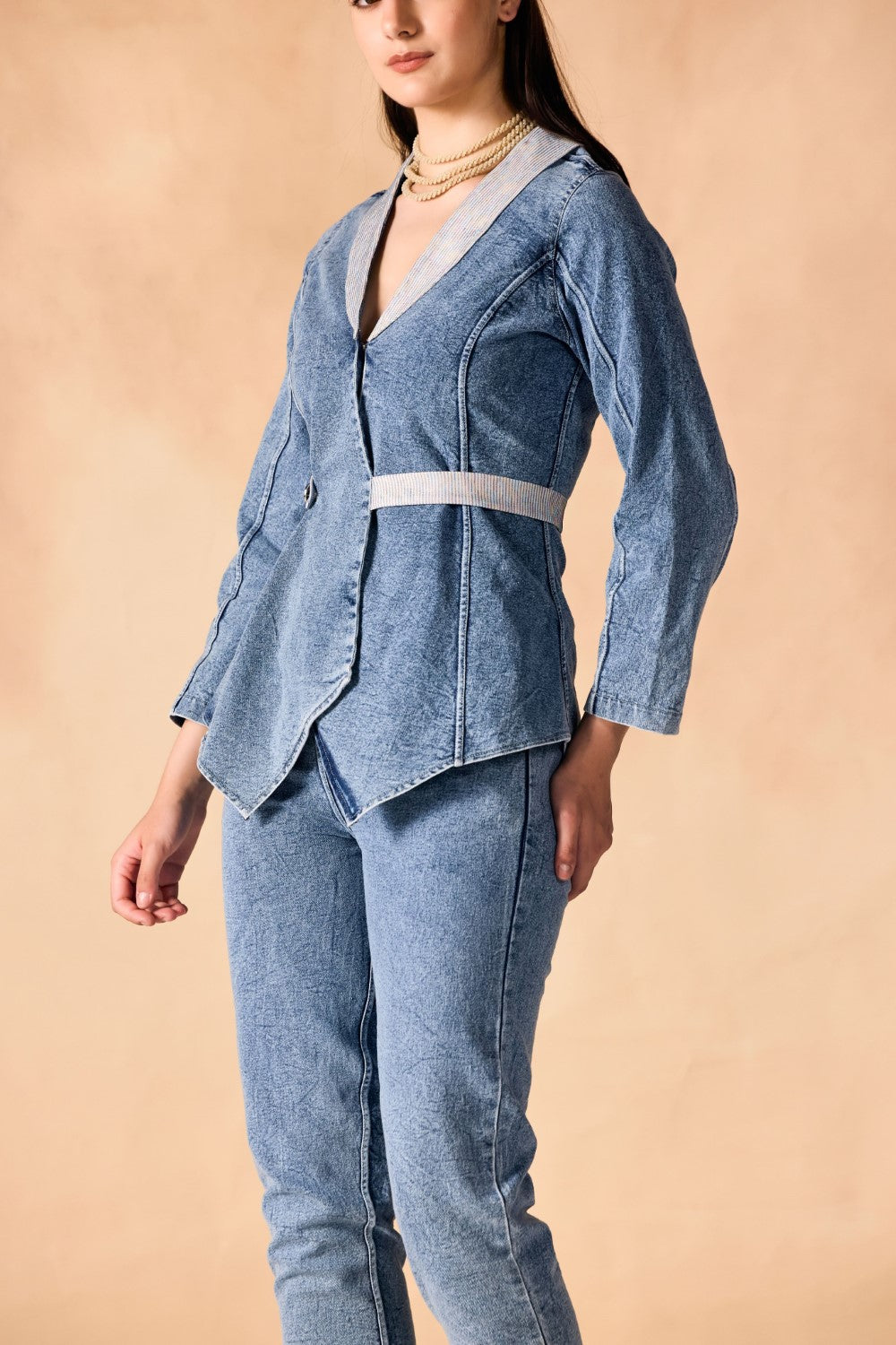 One-Button Overlap Jacket & Pants