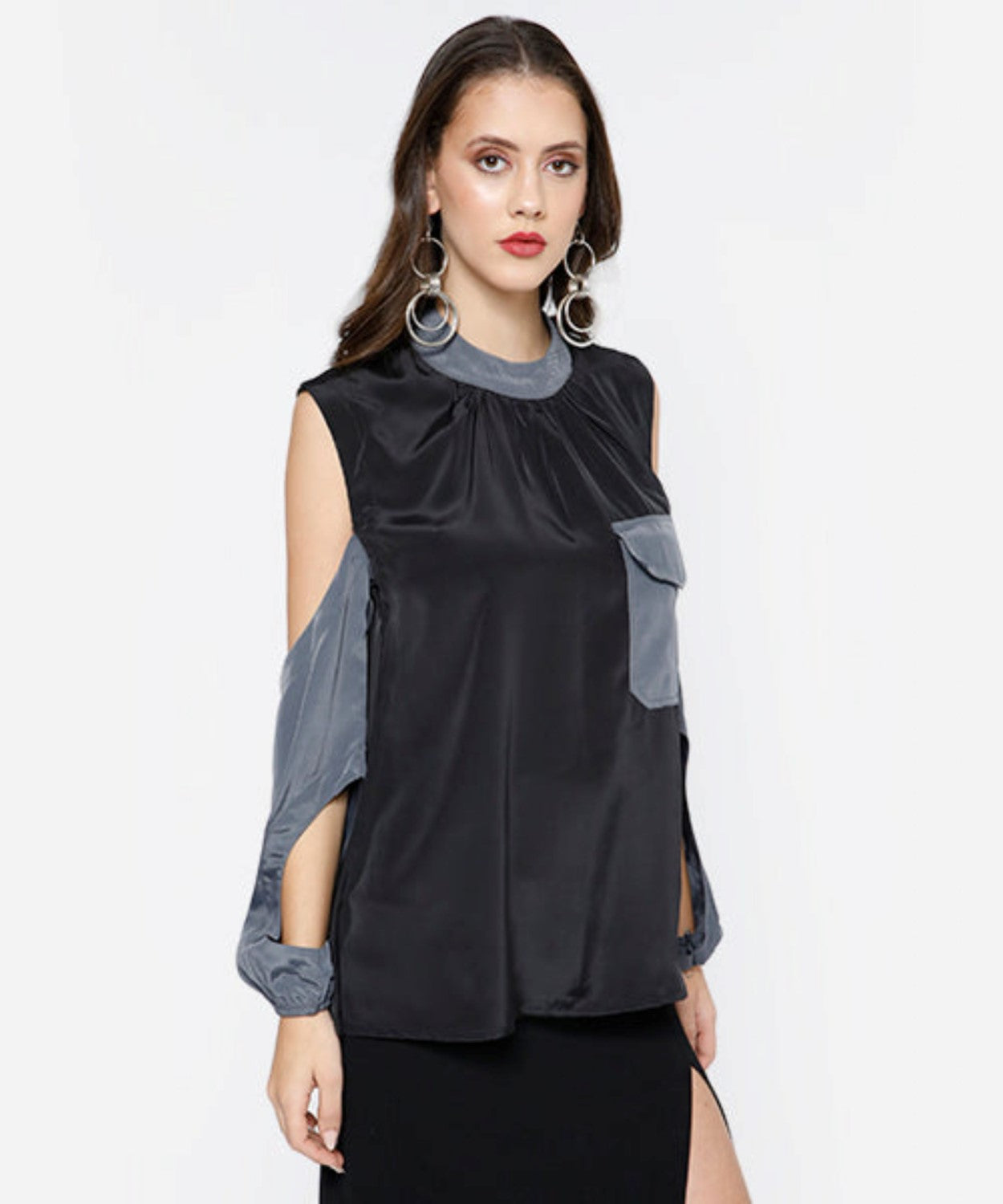 Two-Tone Cut-out Sleeves Top