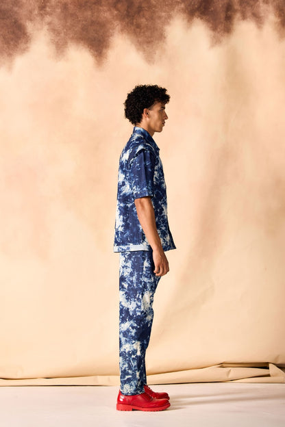 Tie and Dye Chambray Paneled Shirt & Trouser Co-ord Set