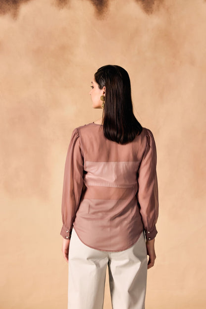 Pleated Pearl Buttoned Yoke Georgette Top