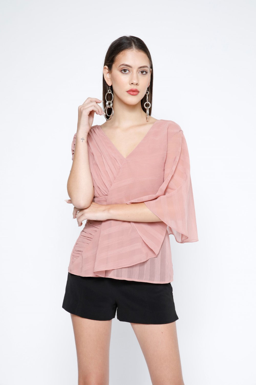 Pleated Stripe Chiffon Layered Top