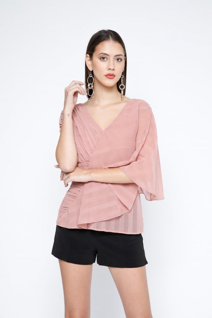 Pleated Stripe Chiffon Layered Top