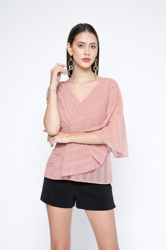 Pleated Stripe Chiffon Layered Top