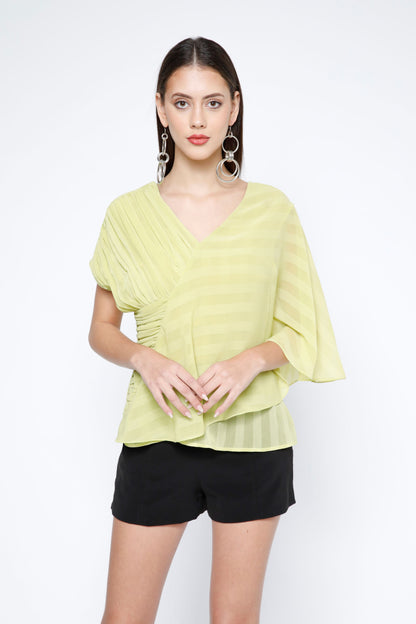 Pleated Stripe Chiffon Layered Top