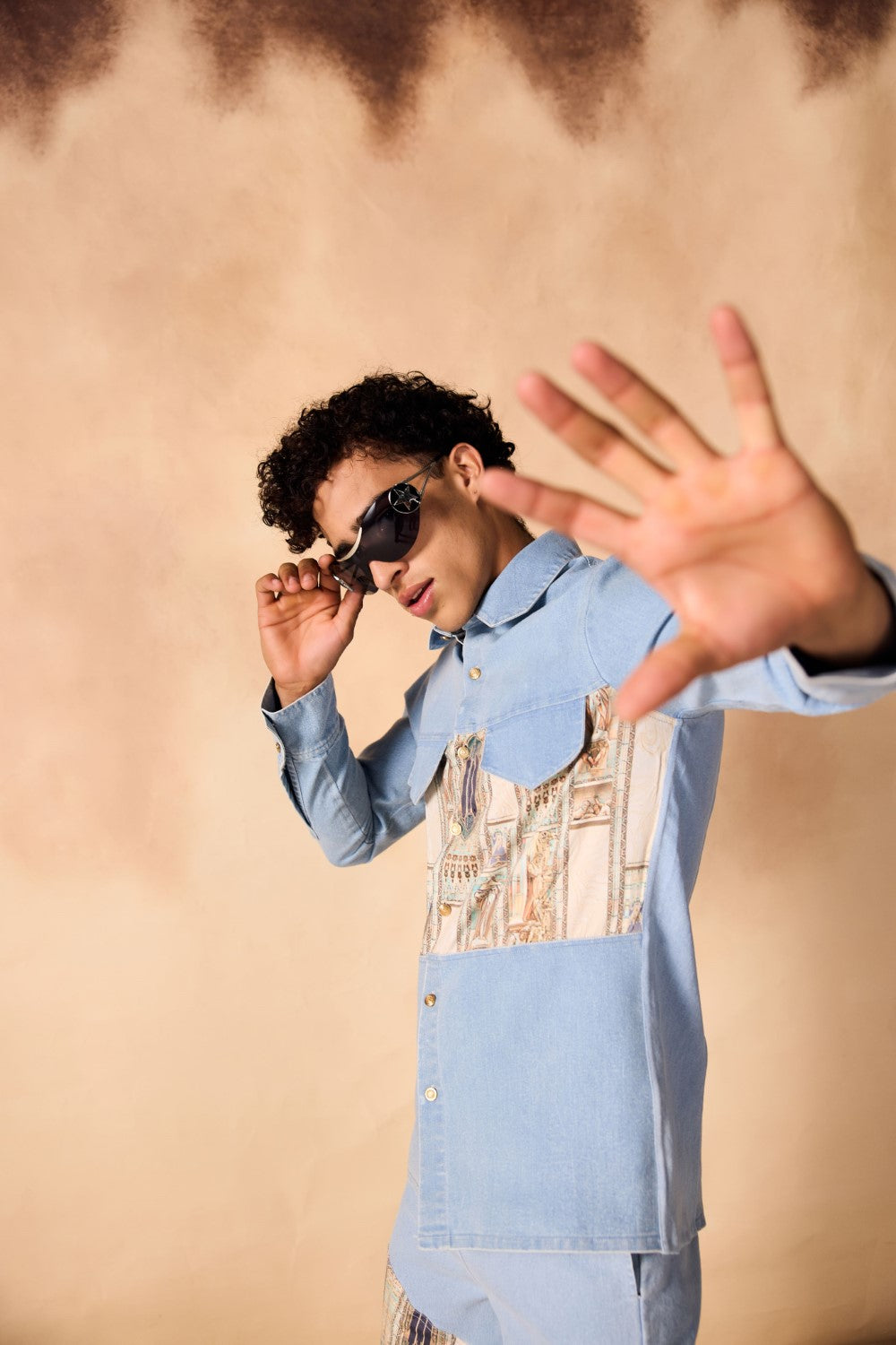 Ancient Roman Print Yoke Denim Shirt & Trouser Co-ord Set