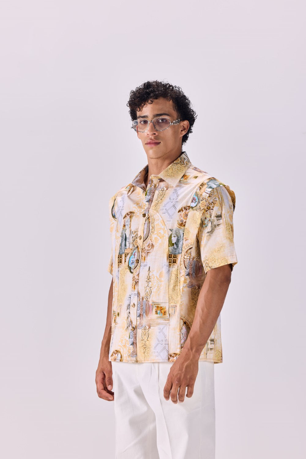 Structured Button-Up Kingdom Of Egypt Print Party Shirt