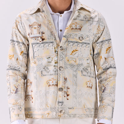 Timeless Button-Up Renaissance King's Life Printed Twill Jacket