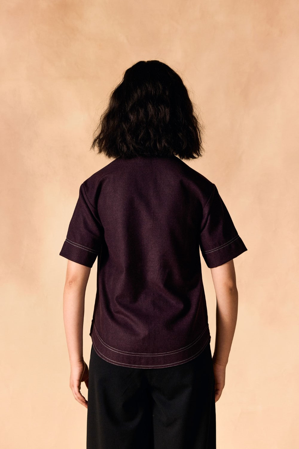 Contrast Stitch Button-Up Casual Oversized Shirt