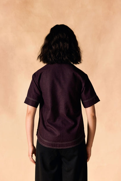 Contrast Stitch Button-Up Casual Oversized Shirt