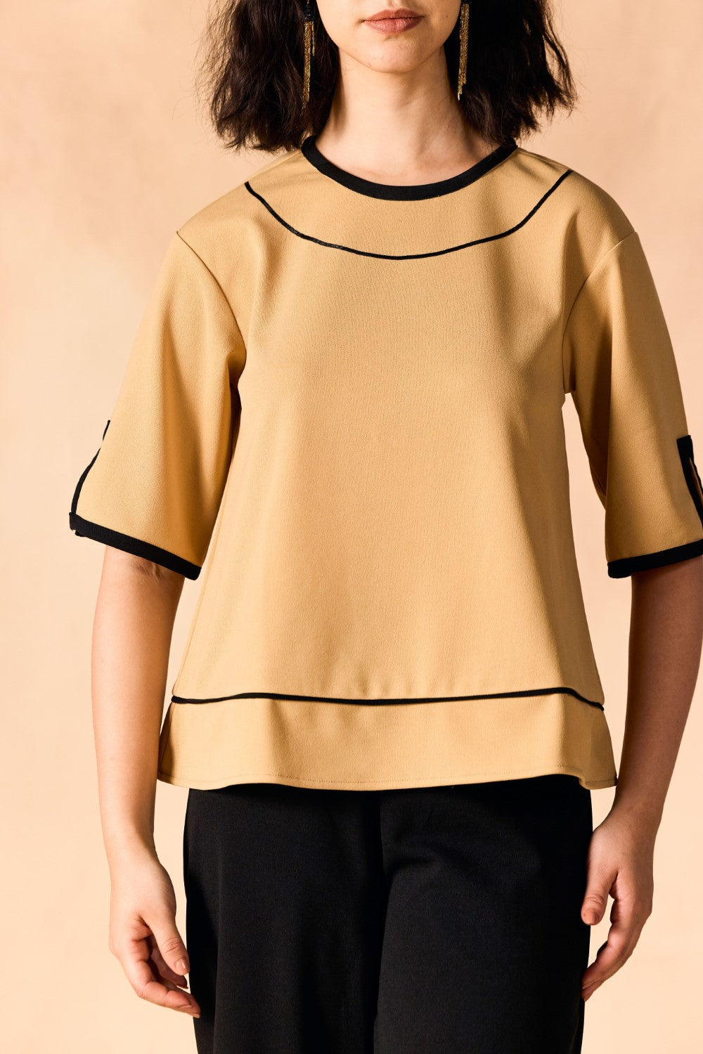 Casual Contrast Banded Round Neck Top & Palazzo Co-Ord Set