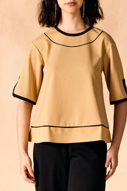 Casual Contrast Banded Round Neck Top & Palazzo Co-Ord Set