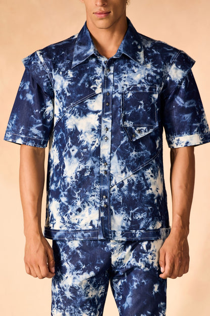 Tie and Dye Chambray Paneled Shirt & Trouser Co-ord Set