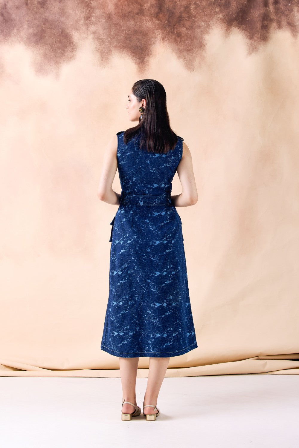 Double Breasted Belted Trench Midi Denim Dress