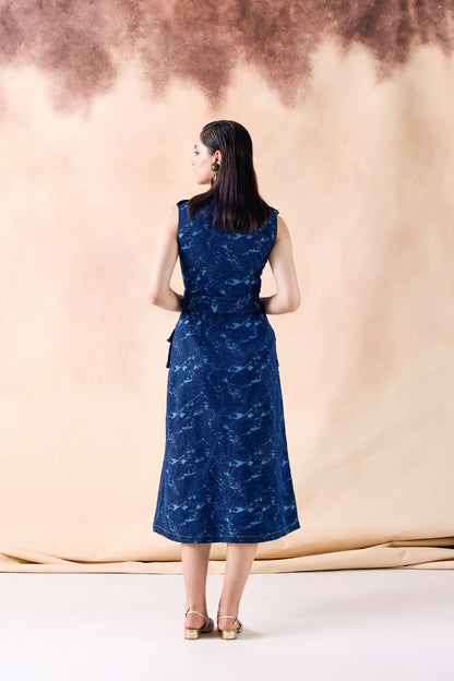 Double Breasted Belted Trench Midi Denim Dress