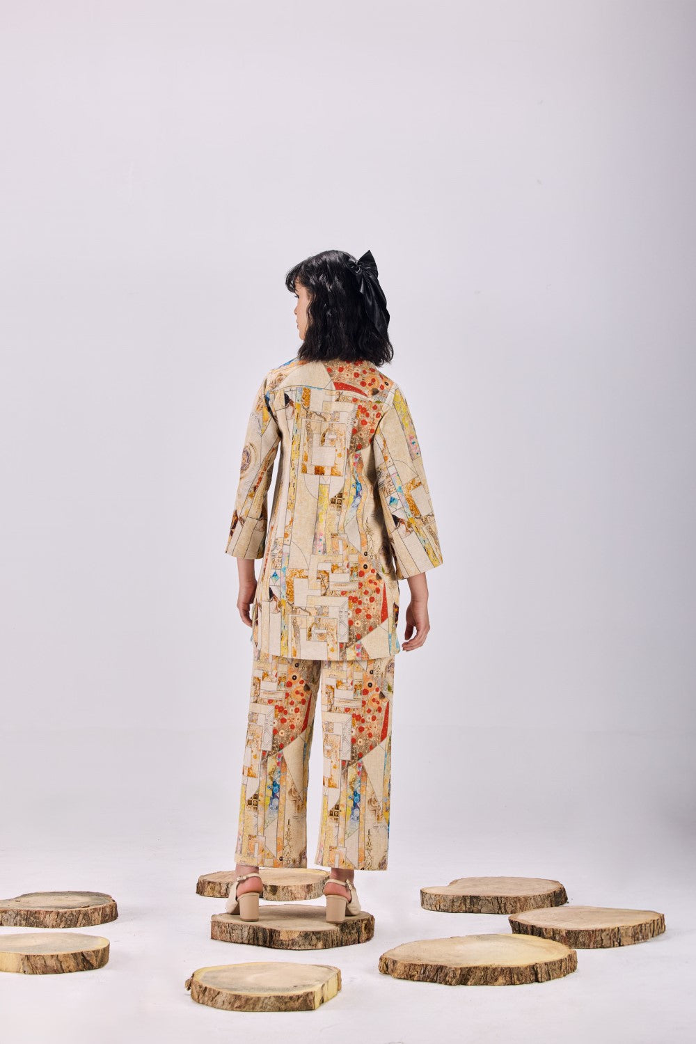 Nouvean Art Print Tie Neck Top & Pant Co-ord Set