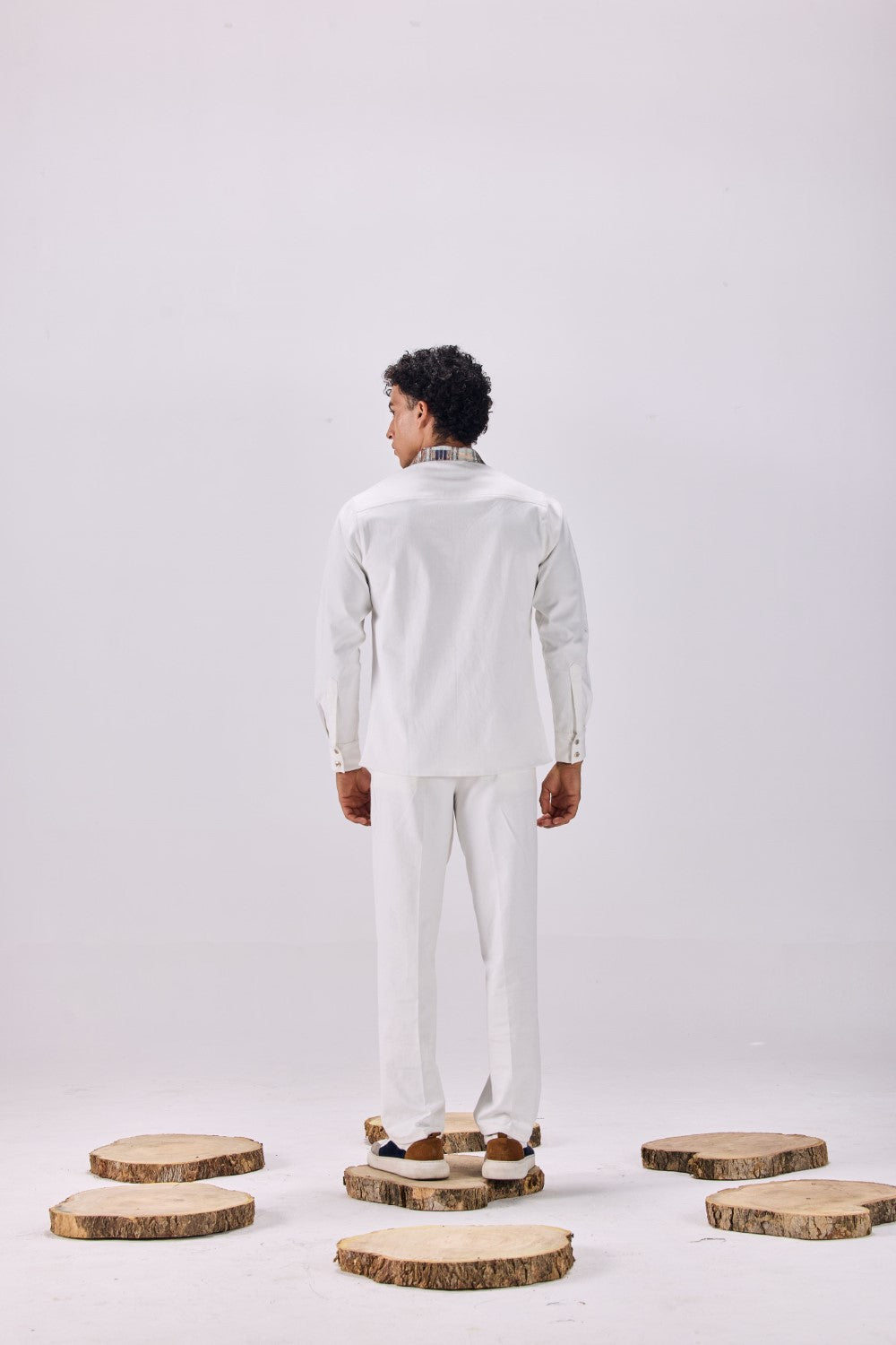 Pintuck Pleated Ancient Roman Print Button-Up Shirt