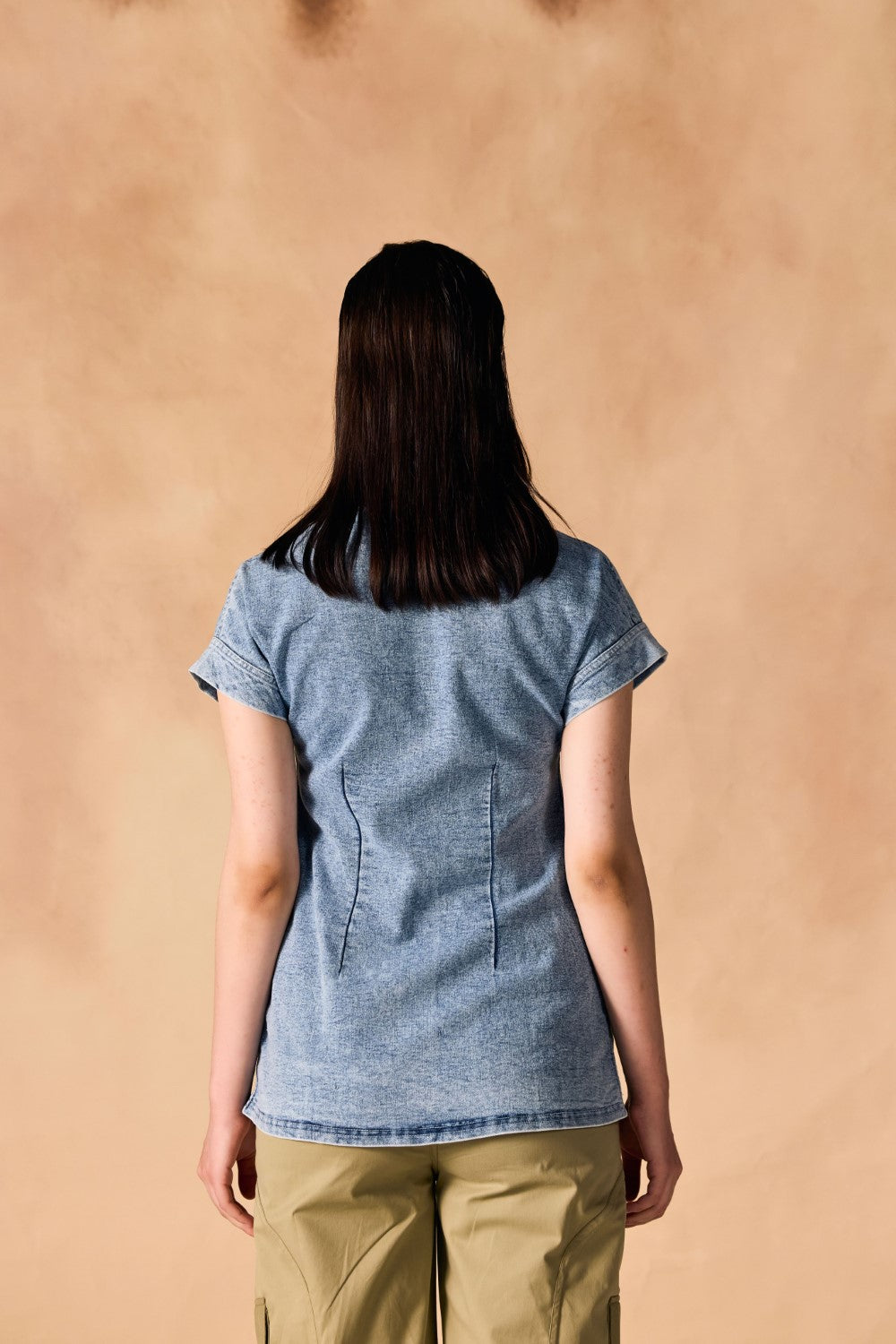 Short Sleeve Button-Up Stone Washed Denim Shirt