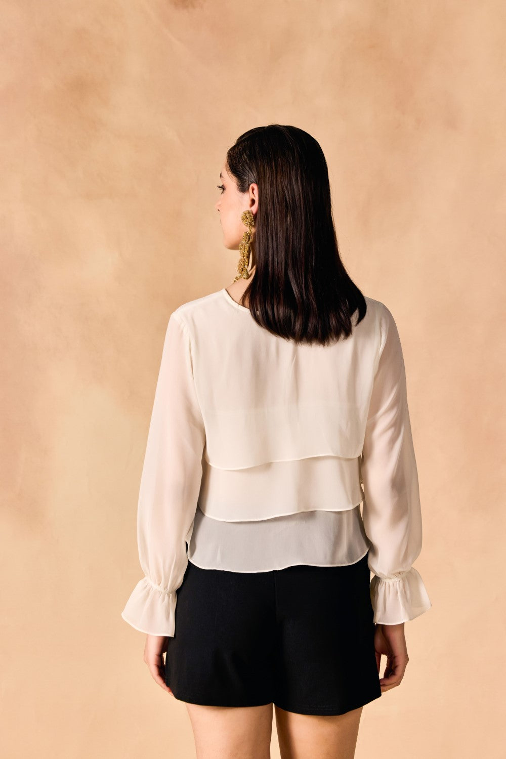 Casual Layered White Georgette Crop Top