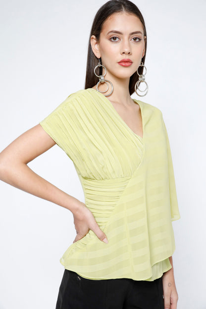 Pleated Stripe Chiffon Layered Top