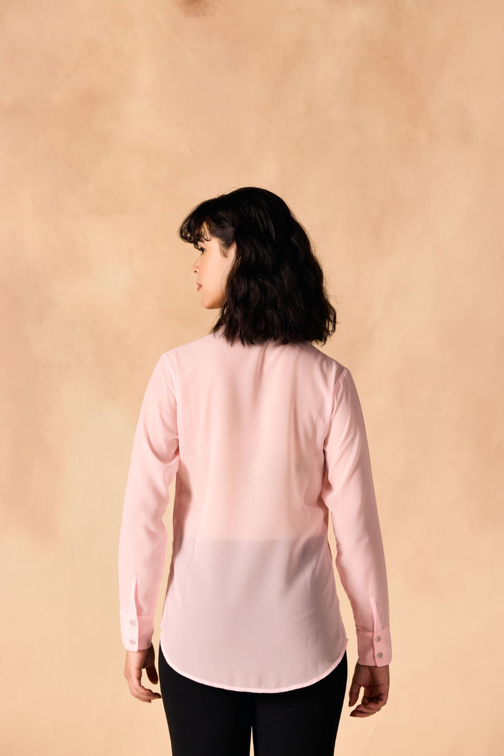 Pink Sheer Georgette Pleated Placket Full Sleeves Casual Shirt