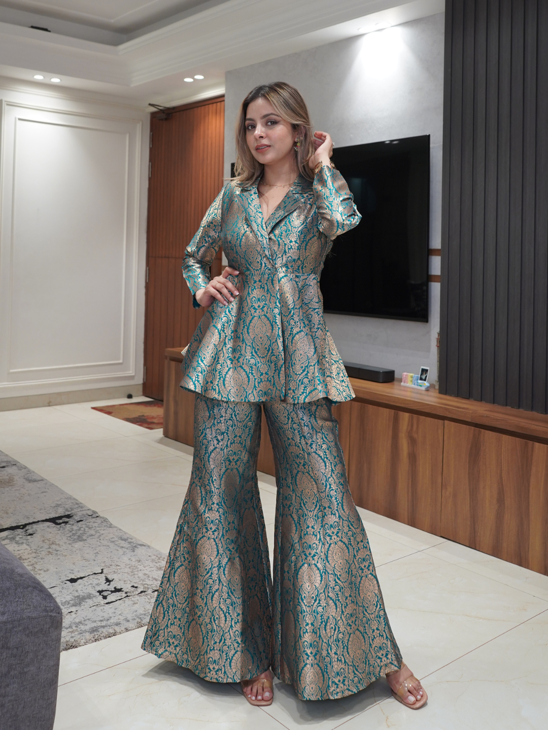 Peplum Top With Flared Pants