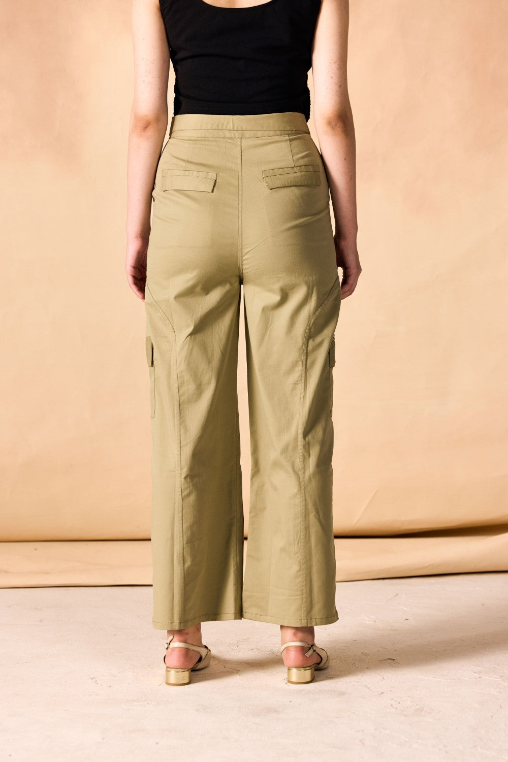 Banded Waist Wide Leg Cargo Pants
