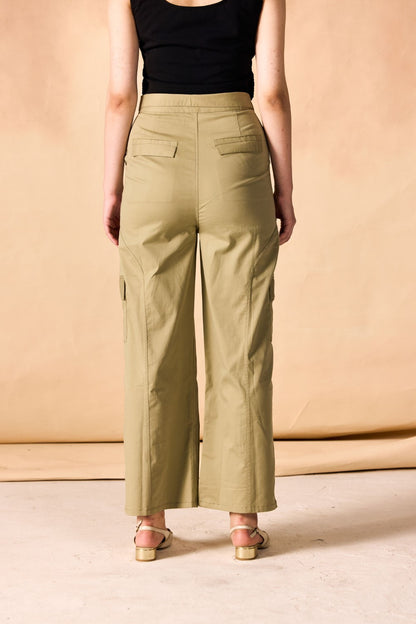 Banded Waist Wide Leg Cargo Pants
