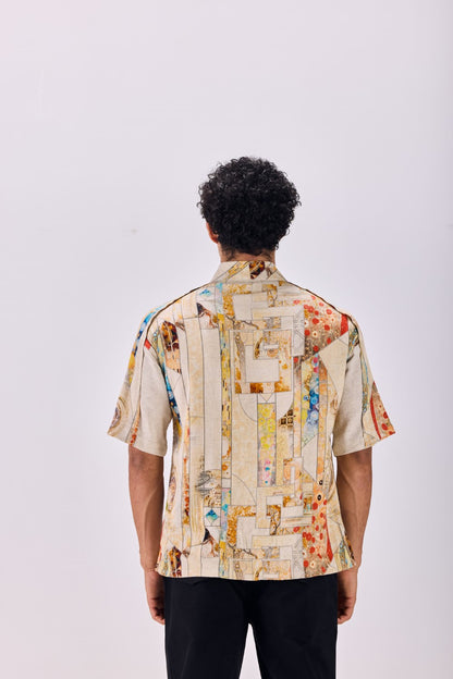 Nouvean Art Print V-Neck Paneled Shirt
