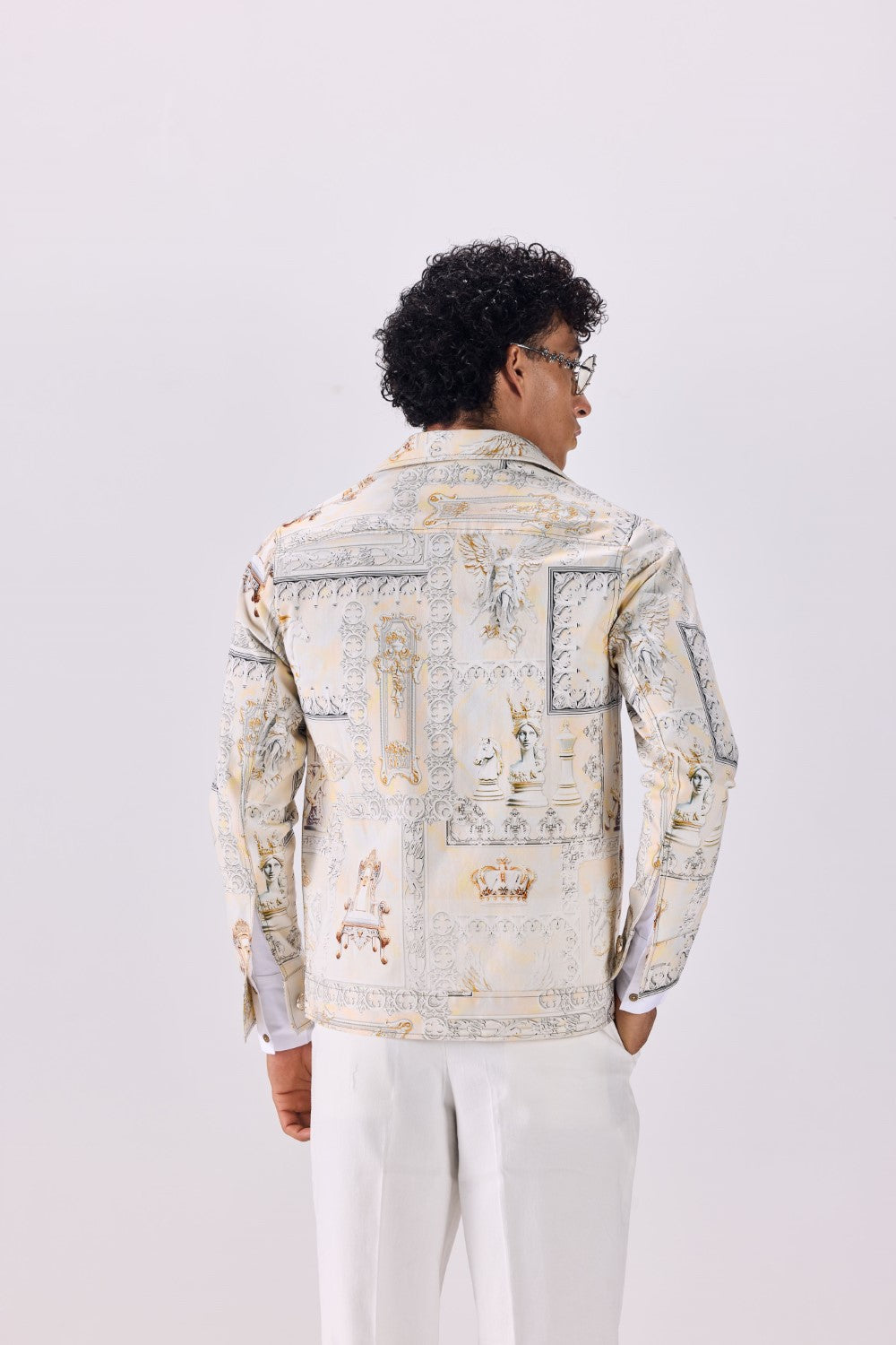 Timeless Button-Up Renaissance King's Life Printed Twill Jacket