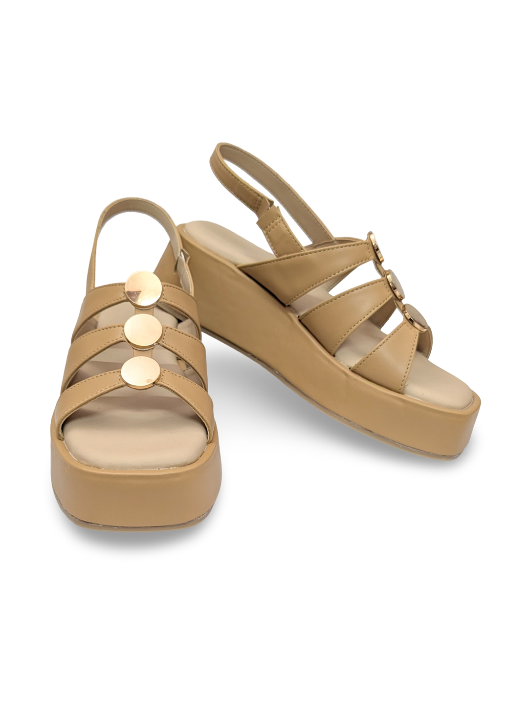 Studded Wedge Sandal Beige