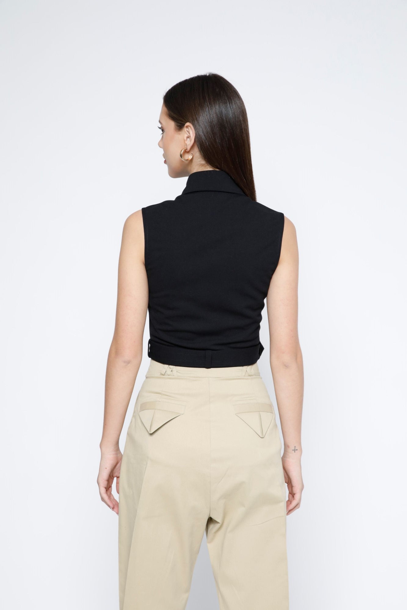 Gold Metal Zip Belted Crop Top