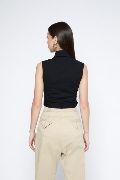 Gold Metal Zip Belted Crop Top