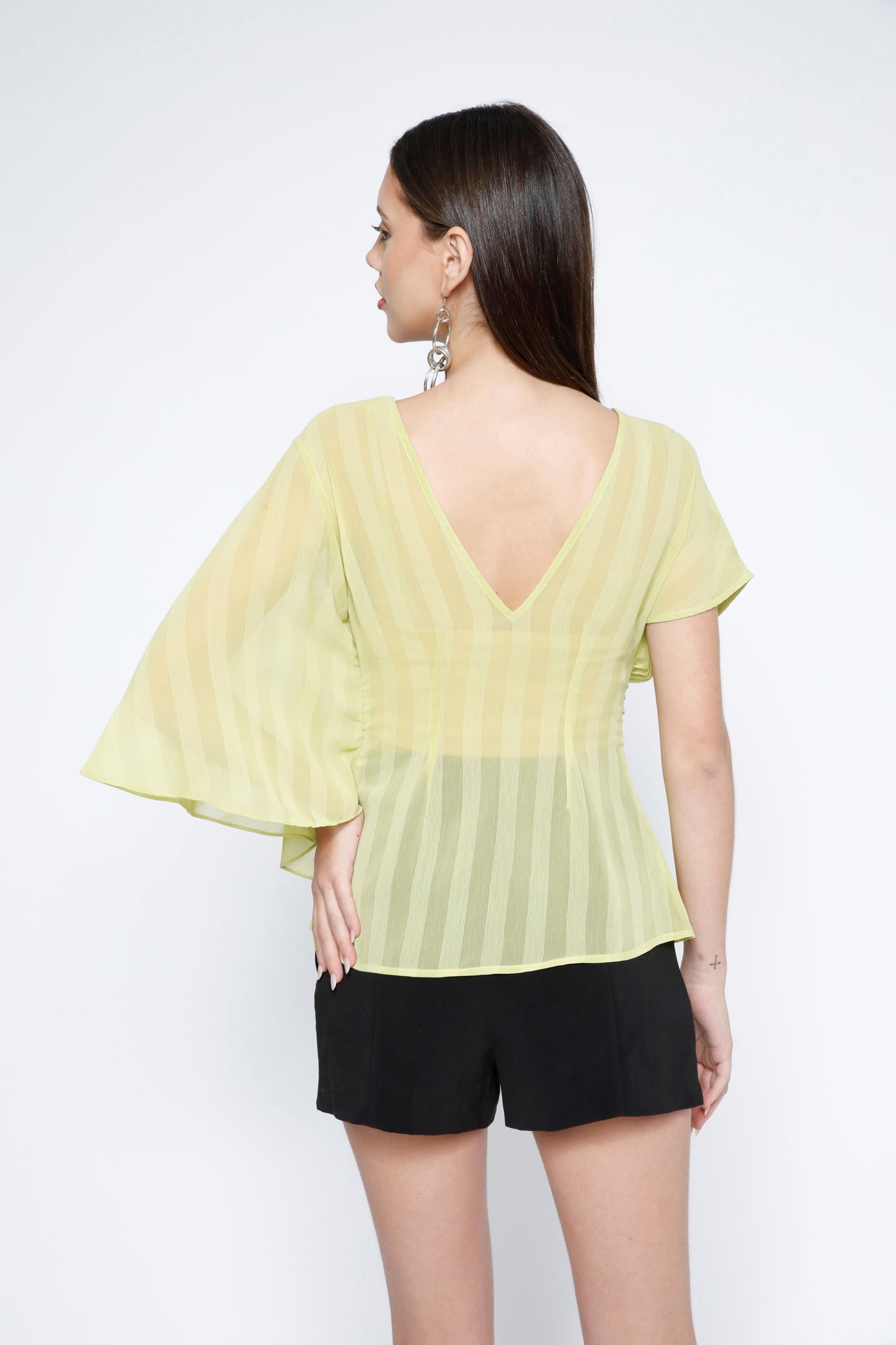 Pleated Stripe Chiffon Layered Top