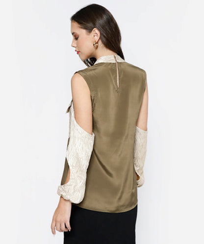Two-Tone Cut-out Sleeves Top