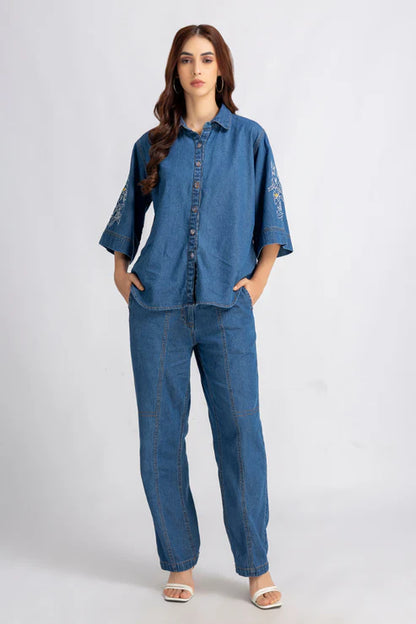 Denim Embroidered Cord Set
