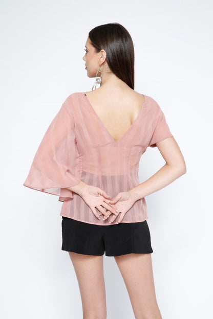 Pleated Stripe Chiffon Layered Top