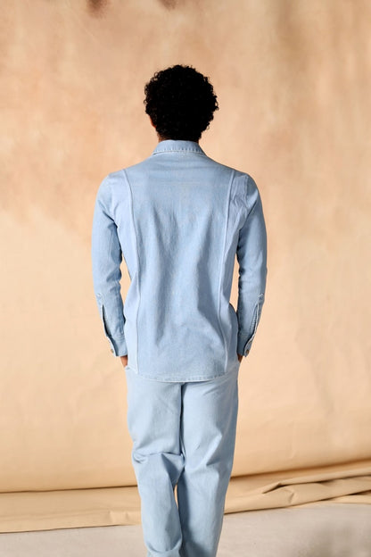 Ancient Roman Print Yoke Denim Shirt & Trouser Co-ord Set