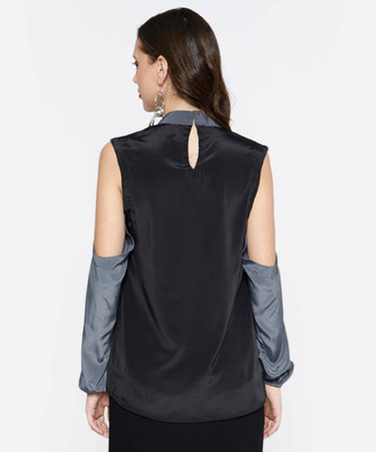 Two-Tone Cut-out Sleeves Top