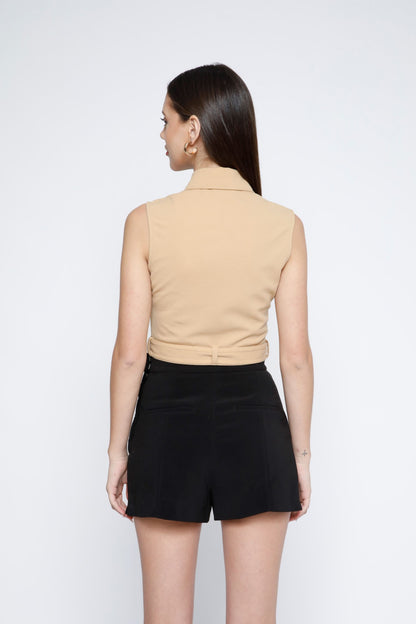 Gold Metal Zip Belted Crop Top