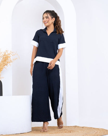 Pop Jacquard Navy Blue With White Detail Co-Ord Set