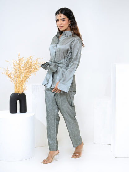 Tussar Jacquard Grey Co-Ord Set