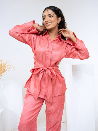 Tussar Jacquard Pink Co-Ord Set